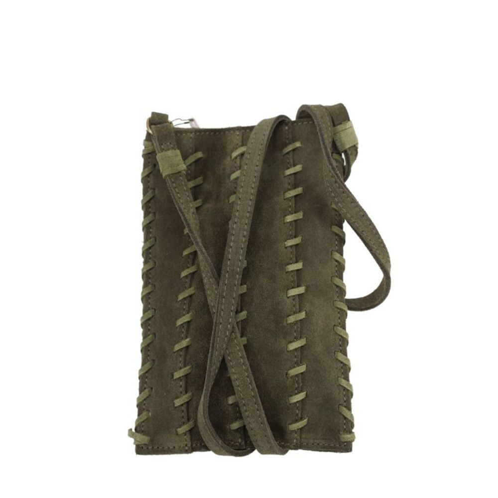 Johnny Was Womens Suede Cellphone Crossbody Handbag Green